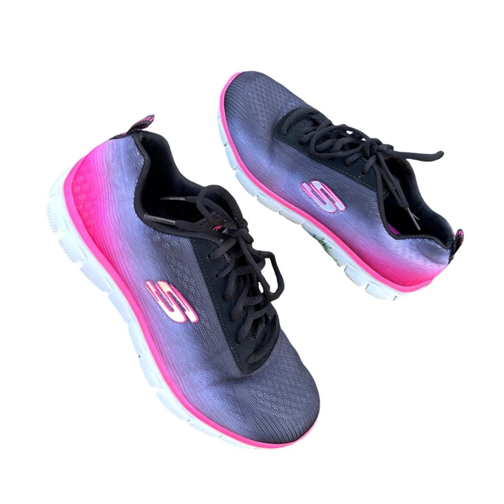 Skechers Women's Fashion Fit - Build Up Sneakers Size 8.5 Black Hot Pink Shoes